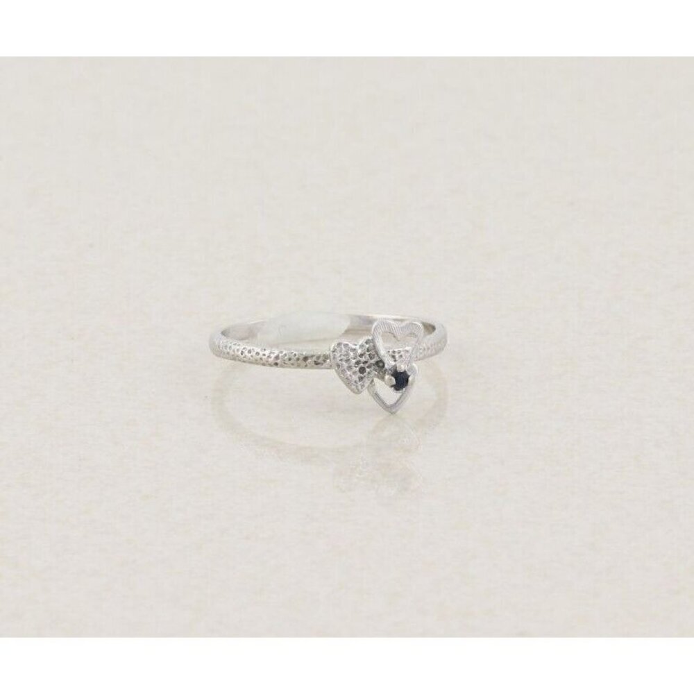 14k White Gold Heart Ring Blue Cubic Zirconia High Setting Size 6 1/4 - Picture 3 of 8
